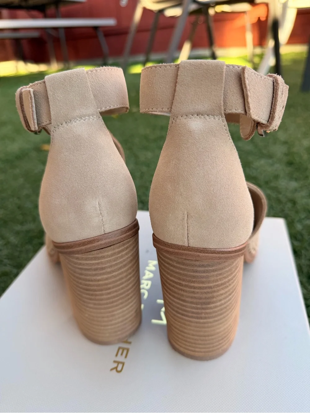 Marc Fisher Pink-Tan Suede Perforated Block Heel Sandals size 7